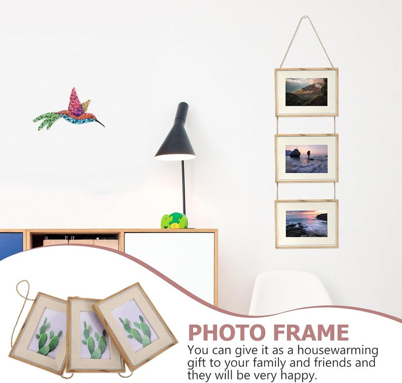 Wall Hanging Triple Resin Photo Frame Set with Retro Rope, 7-inch Vintage Combination Picture Frame for Home Wall Decor - Image 4