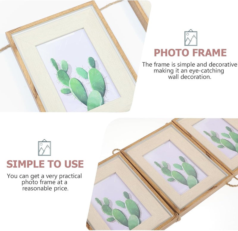 Wall Hanging Triple Resin Photo Frame Set with Retro Rope, 7-inch Vintage Combination Picture Frame for Home Wall Decor - Image 2