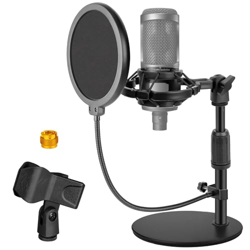 Rigych Mic Stand Desk Adjustable Desktop Microphone Stand with Stable Metal Base, Shock Mount, Pop Filter, Mic Clip, and Mic Adapter for AT2020, HyperX QuadCast, Blue Yeti, Shure SM58 - Image 1