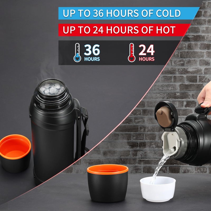 Olerd Large Thermosflask- 85oz Stainless Steel Insulated Bottle for Travel with BPA Free Cup - 2.5L Oversized Vacuum Insulated Thermoses with Handle and Strap for Hot & Cold Drinks(Black) - Image 4