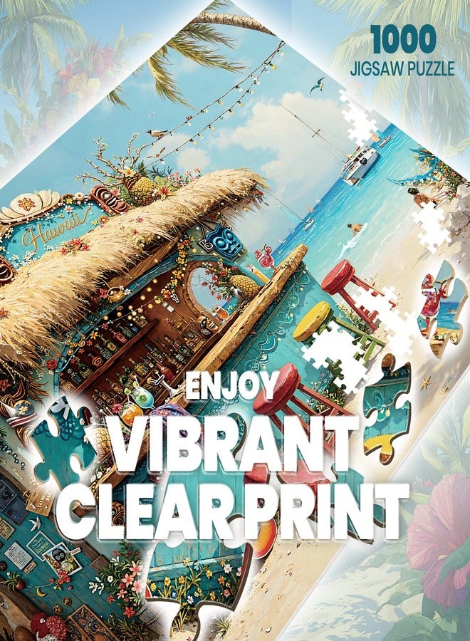 lamplig Puzzles for Adults 1000 Pieces, Hawaii Beach Tiki Bar Tropical Ocean Summer, Nature 1000 Piece Puzzle for Adults Seniors, Hard Jigsaw Puzzles with Letters on Back, 1:1 Poster - Image 2