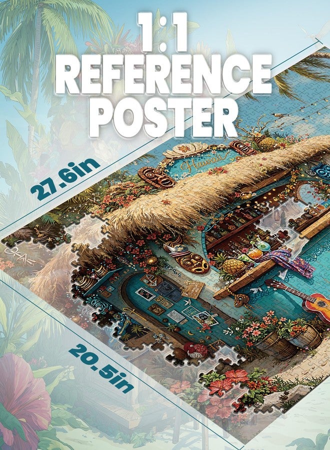 lamplig Puzzles for Adults 1000 Pieces, Hawaii Beach Tiki Bar Tropical Ocean Summer, Nature 1000 Piece Puzzle for Adults Seniors, Hard Jigsaw Puzzles with Letters on Back, 1:1 Poster - Image 3