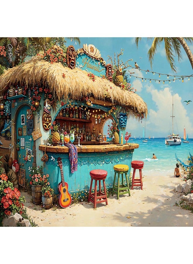 lamplig Puzzles for Adults 1000 Pieces, Hawaii Beach Tiki Bar Tropical Ocean Summer, Nature 1000 Piece Puzzle for Adults Seniors, Hard Jigsaw Puzzles with Letters on Back, 1:1 Poster - Image 1