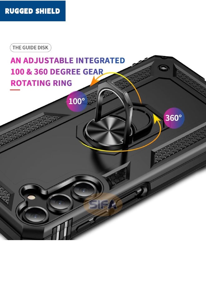 RUGGED SHIELD - Samsung Galaxy A16 Case, Built-in 360° Rotate Ring Kickstand, Mixed Material Heavy Duty Shockproof Drop Proof Protective Case Cover for Samsung Galaxy A16 5G/4G, Black - Image 1