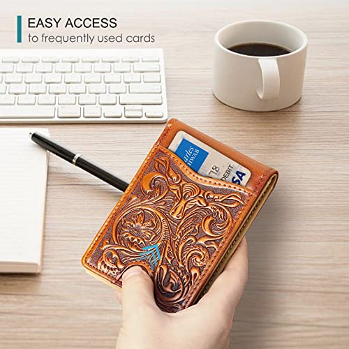 Pefiam Full Grain Leather Bifold Wallet for Men - 11 Slots, RFID Blocking, Western Cowboy Gifts for Men - Brown - Image 4