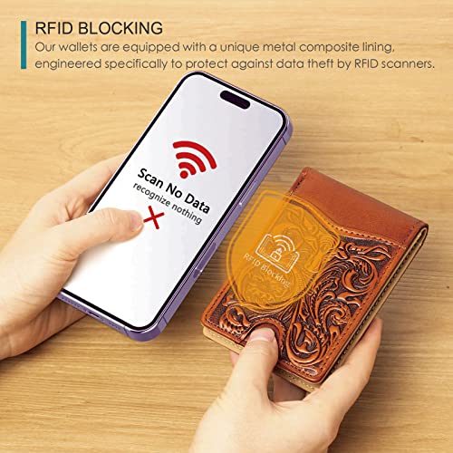 Pefiam Full Grain Leather Bifold Wallet for Men - 11 Slots, RFID Blocking, Western Cowboy Gifts for Men - Brown - Image 3