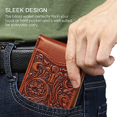 Pefiam Full Grain Leather Bifold Wallet for Men - 11 Slots, RFID Blocking, Western Cowboy Gifts for Men - Brown - Image 5