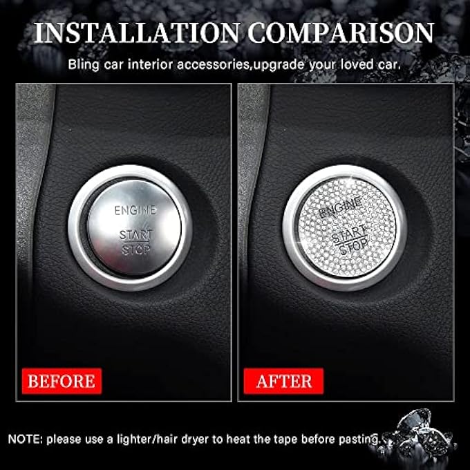 SWIUKPHE Silver Bling Crystal Rhinestone Car Engine Start Decoration Sparkling Push Start Button Sticker Ignition Button Cover Decoration Suitable For Mercedes Benz Interior Accessories - Image 3