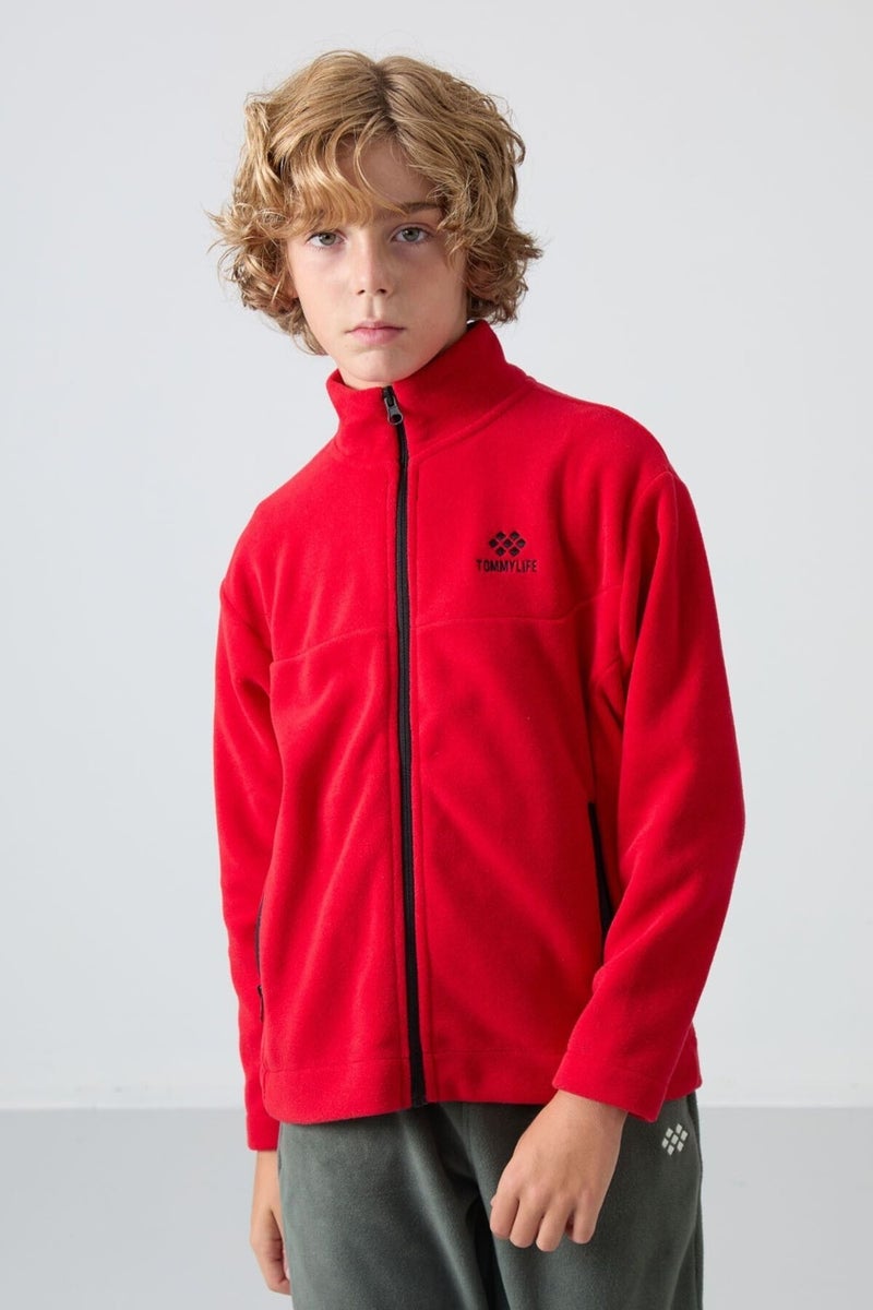 Tommy Life Red Thick Soft Texture Standard Fit Embroidered Polar Fleece Boy's Sweatshirt - 11223  - Image 1