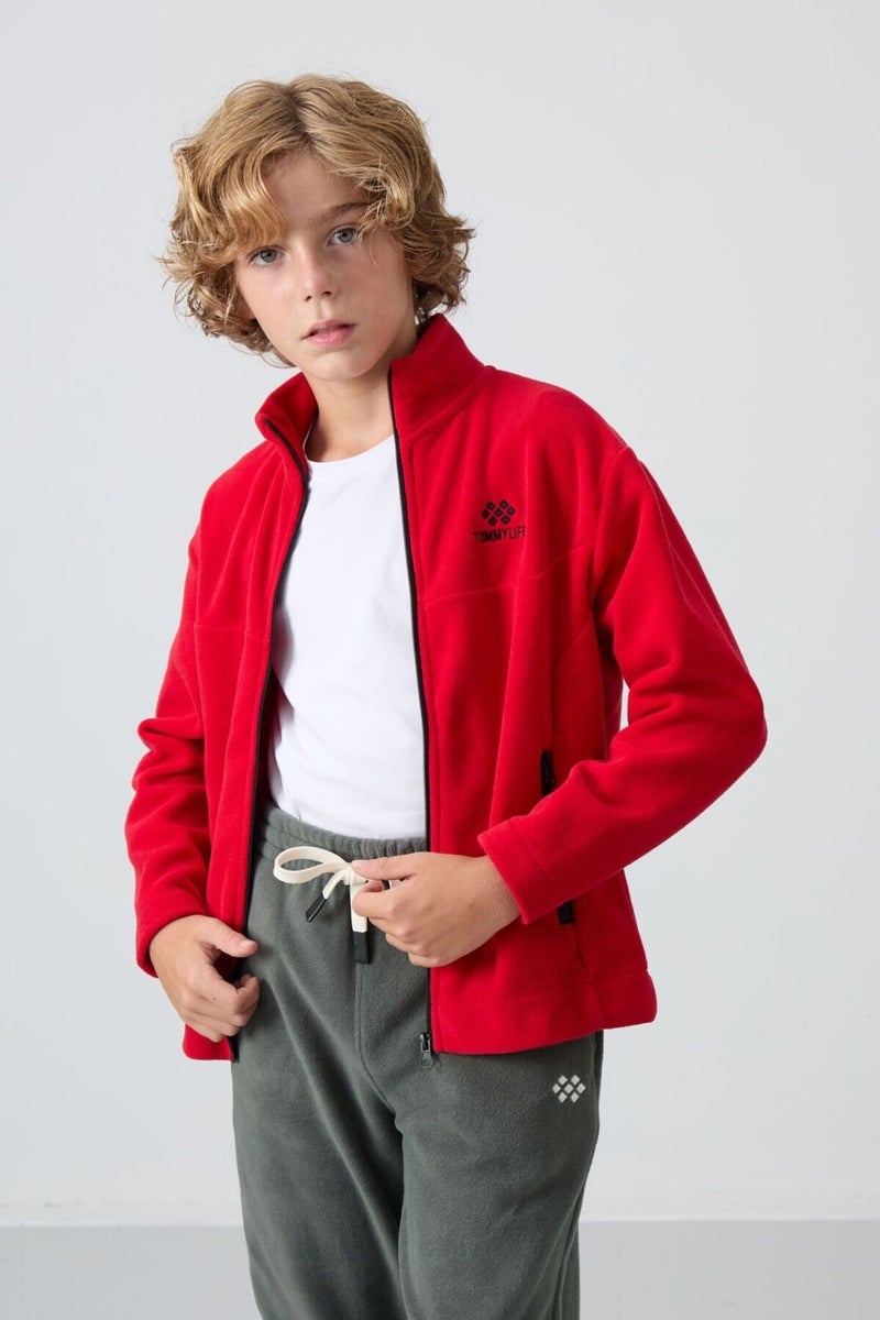 Tommy Life Red Thick Soft Texture Standard Fit Embroidered Polar Fleece Boy's Sweatshirt - 11223  - Image 5
