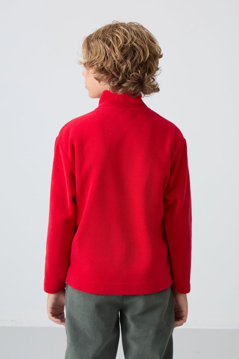 Tommy Life Red Thick Soft Texture Standard Fit Embroidered Polar Fleece Boy's Sweatshirt - 11223  - Image 4