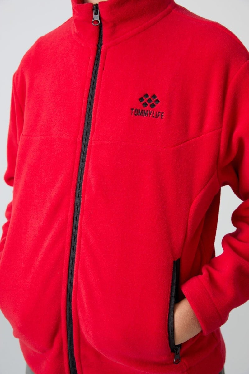 Tommy Life Red Thick Soft Texture Standard Fit Embroidered Polar Fleece Boy's Sweatshirt - 11223  - Image 3