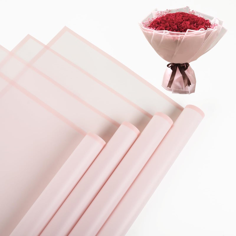 NESCCI 20 Sheet Flower Wrapping Paper Waterproof Floral Bouquet Wrapping Paper Florist Supplies Packaging Paper for Wedding Birthday Gift DIY Translucent Pink - Image 3