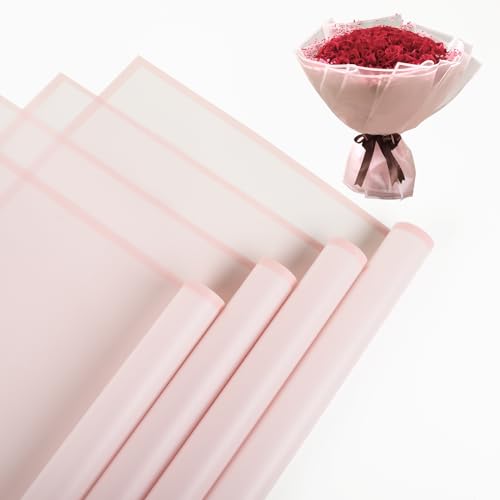 NESCCI 20 Sheet Flower Wrapping Paper Waterproof Floral Bouquet Wrapping Paper Florist Supplies Packaging Paper for Wedding Birthday Gift DIY Translucent Pink - Image 2