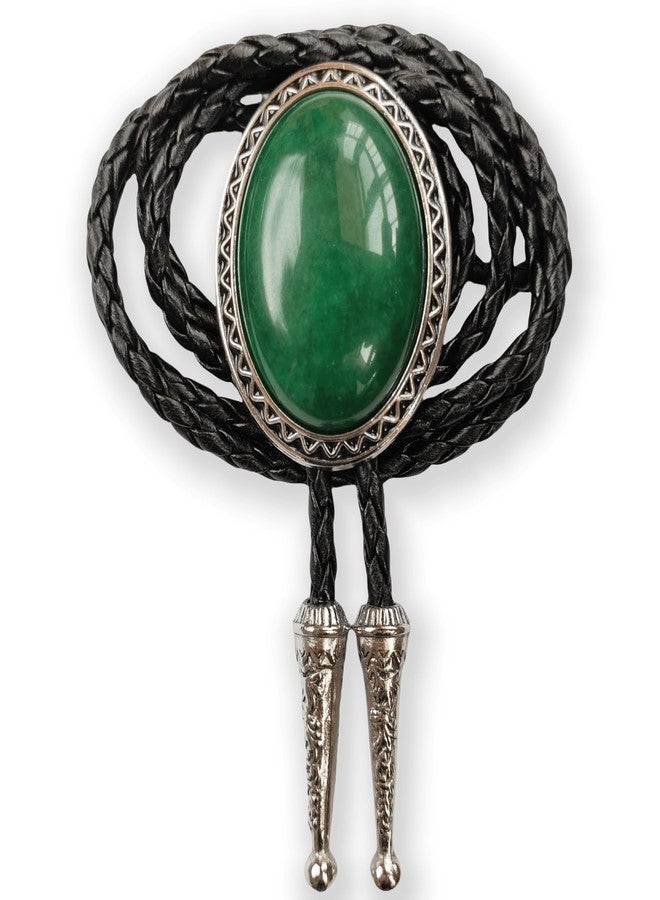 HIMONGOO Turquoise Jade Agate Granite BOLO Tie for Men Women Leather Rope Wedding Necklace Western Cowboy Necktie, Dark Green Jade, L - Image 1