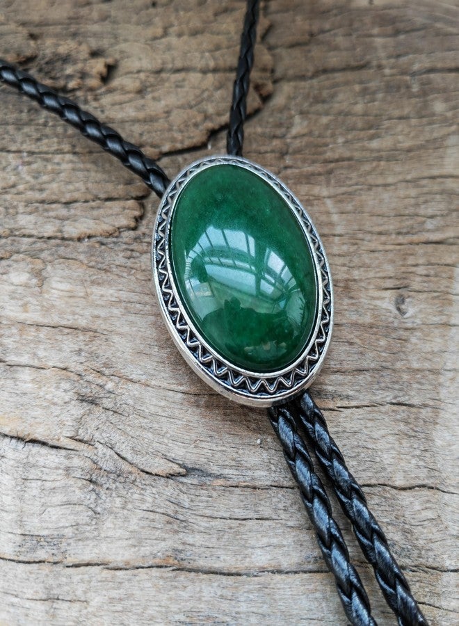 HIMONGOO Turquoise Jade Agate Granite BOLO Tie for Men Women Leather Rope Wedding Necklace Western Cowboy Necktie, Dark Green Jade, L - Image 4