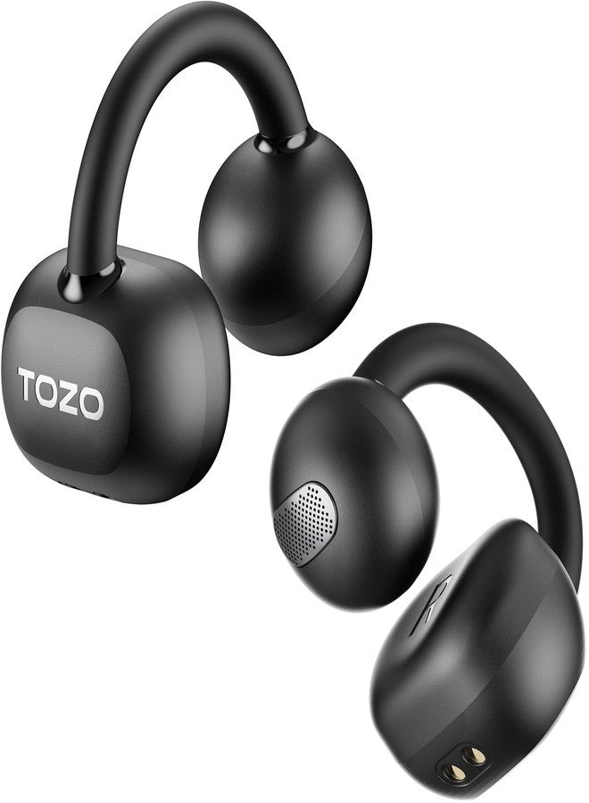توزو سماعات أذن لاسلكية TOZO OpenEarRing، خفيفة الوزن ومريحة، مزودة بمشبك للأذن، تعمل بتقنية بلوتوث 5.4، وتوفر 40 ساعة من التشغيل، مع شاشة عرض رقمية ذكية، مناسبة للرياضة والجري والتمارين الرياضية، باللون الأسود. - Image 1