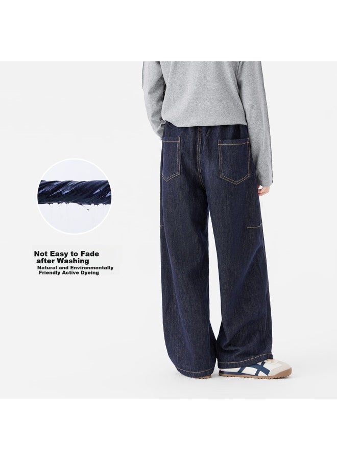 Zuoxi Girls' Jeans, Color-fast Children's Curved Pants, New Style, Big Kids Autumn Trousers, Dark Denim Color, Size 140 - Image 3