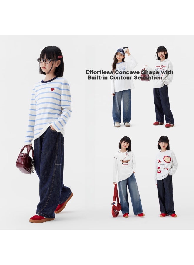 Zuoxi Girls' Jeans, Color-fast Children's Curved Pants, New Style, Big Kids Autumn Trousers, Dark Denim Color, Size 140 - Image 1