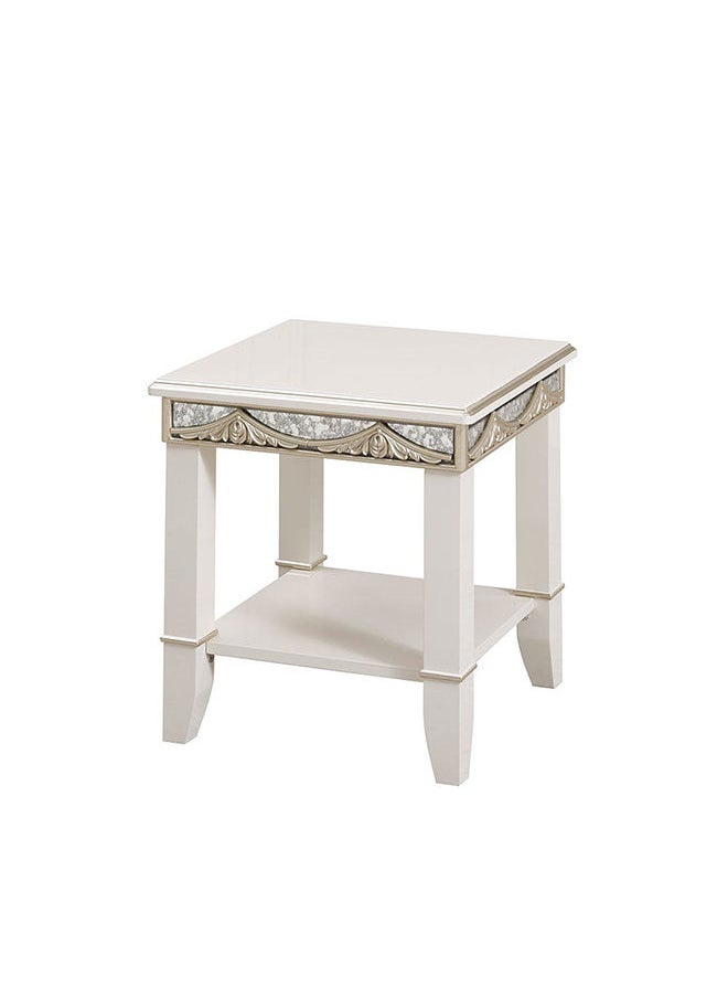 DANUBE HOME Celestial End Table Multifunctional Living Room Table Space Saving Side Table Modern Design Furniture For Home 52.2x52.2x55cm Off White/Gold 