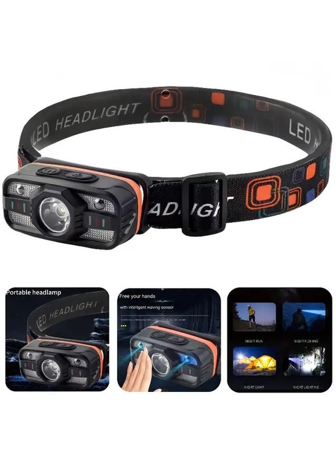 Black LED Headlamp USB Rechargeable Adjustable Flashlight For Camping Fishing Emergency - Image 2
