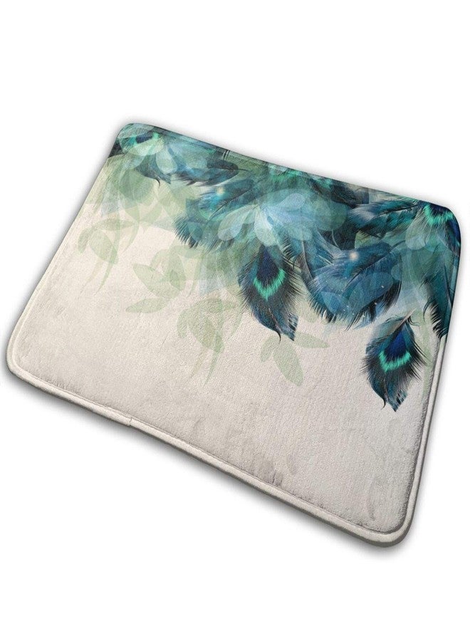 Yaateeh Turquoise Bird Peacock Feather Peafowl Tail Watercolor Teal Bath Mat Non-Slip Absorbent Velvet Bathroom Rug Carpet Rugs for Entrance Indoor Doormat Mats One Size - Image 1