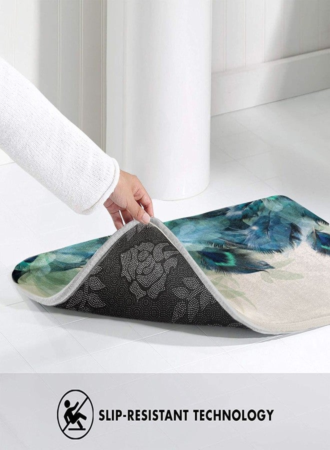 Yaateeh Turquoise Bird Peacock Feather Peafowl Tail Watercolor Teal Bath Mat Non-Slip Absorbent Velvet Bathroom Rug Carpet Rugs for Entrance Indoor Doormat Mats One Size - Image 5