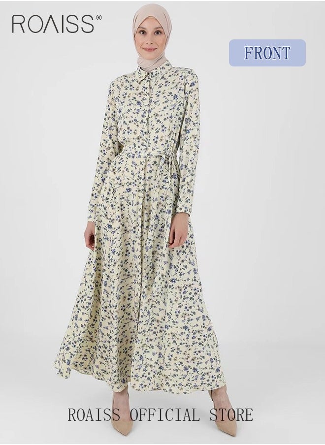 roaiss - Women's Dress Simple Floral Long-Sleeve Long Dress Sweet Temperament A-Line Version Shirt Dress for Women Ladies - Image 1