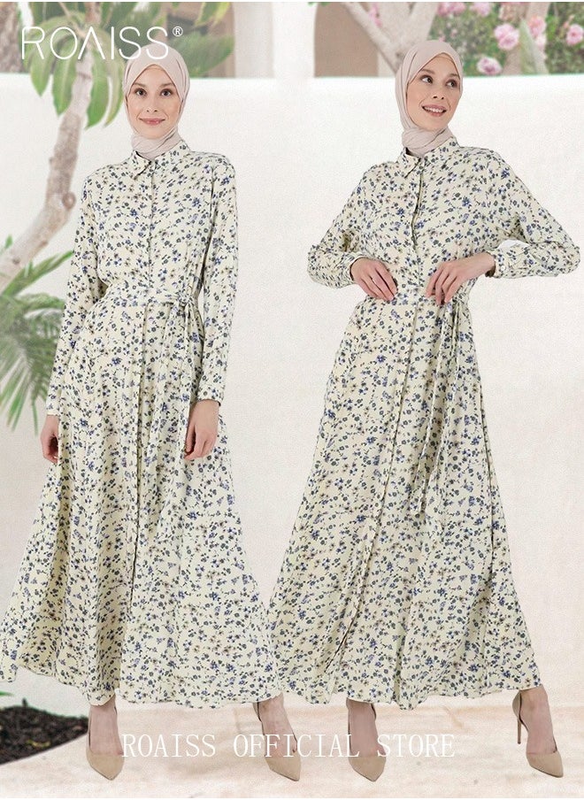 roaiss - Women's Dress Simple Floral Long-Sleeve Long Dress Sweet Temperament A-Line Version Shirt Dress for Women Ladies - Image 1
