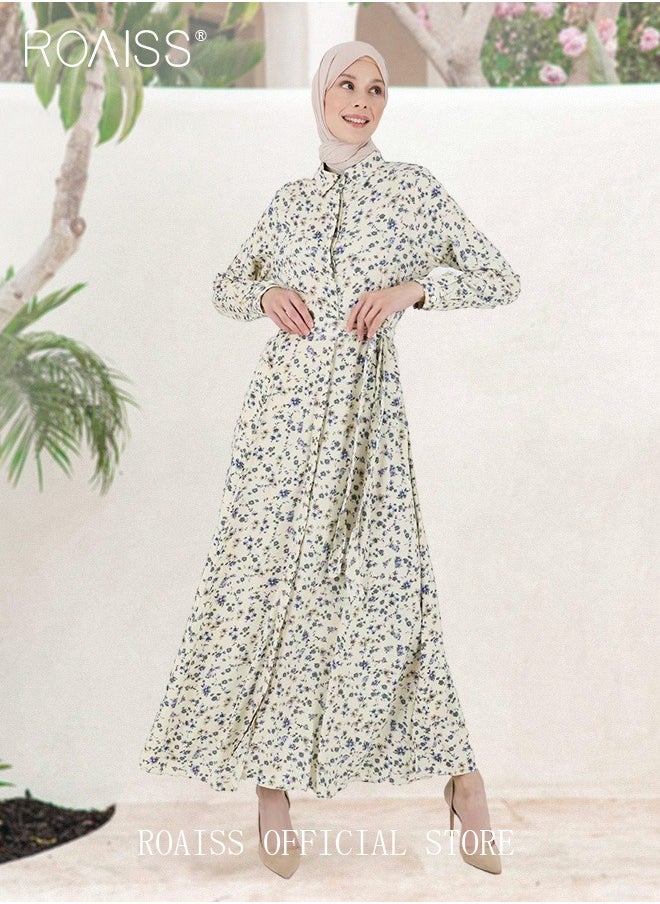 roaiss - Women's Dress Simple Floral Long-Sleeve Long Dress Sweet Temperament A-Line Version Shirt Dress for Women Ladies - Image 1