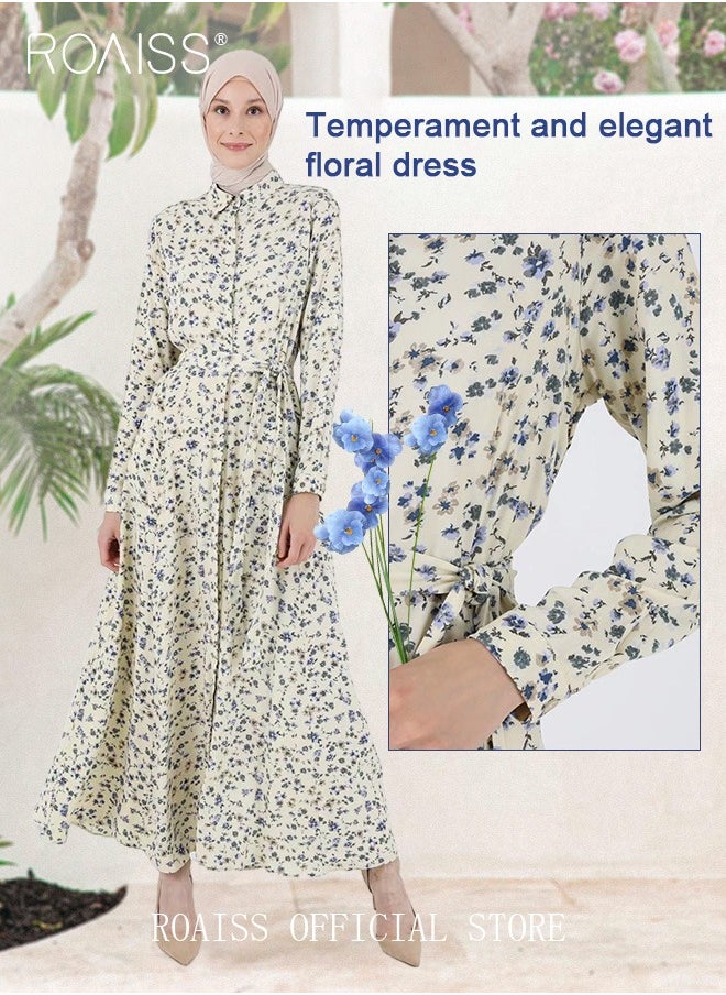 roaiss - Women's Dress Simple Floral Long-Sleeve Long Dress Sweet Temperament A-Line Version Shirt Dress for Women Ladies - Image 1