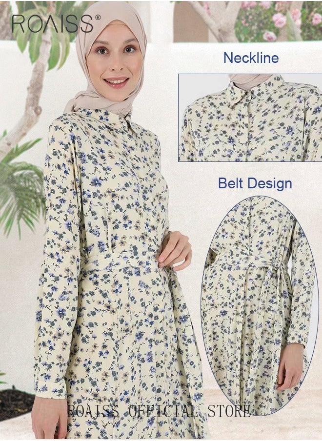 roaiss - Women's Dress Simple Floral Long-Sleeve Long Dress Sweet Temperament A-Line Version Shirt Dress for Women Ladies - Image 1
