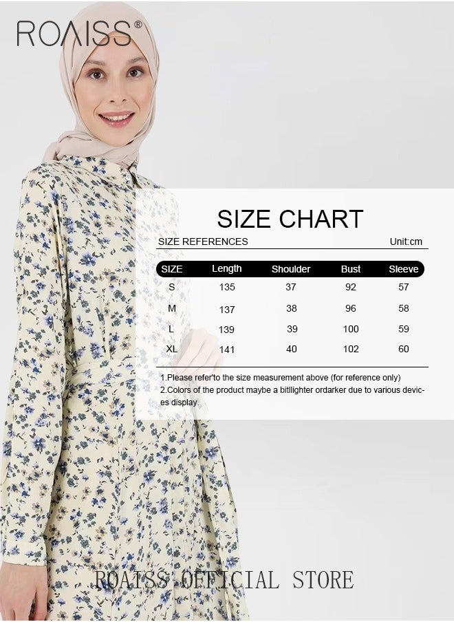 roaiss - Women's Dress Simple Floral Long-Sleeve Long Dress Sweet Temperament A-Line Version Shirt Dress for Women Ladies - Image 1