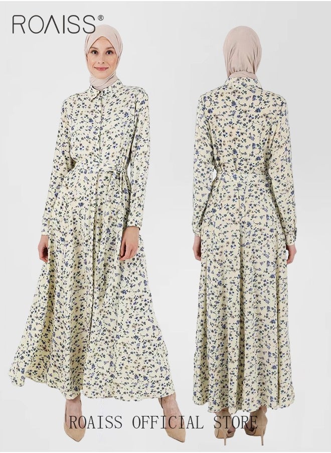 roaiss - Women's Dress Simple Floral Long-Sleeve Long Dress Sweet Temperament A-Line Version Shirt Dress for Women Ladies - Image 1
