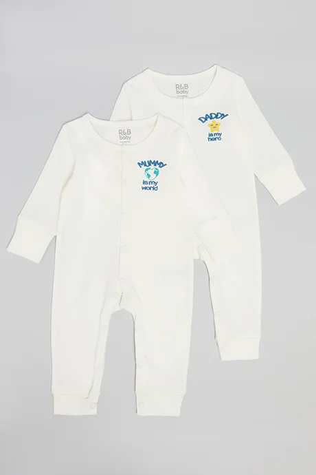 R&B 2 Pack Print Detail Sleepsuits