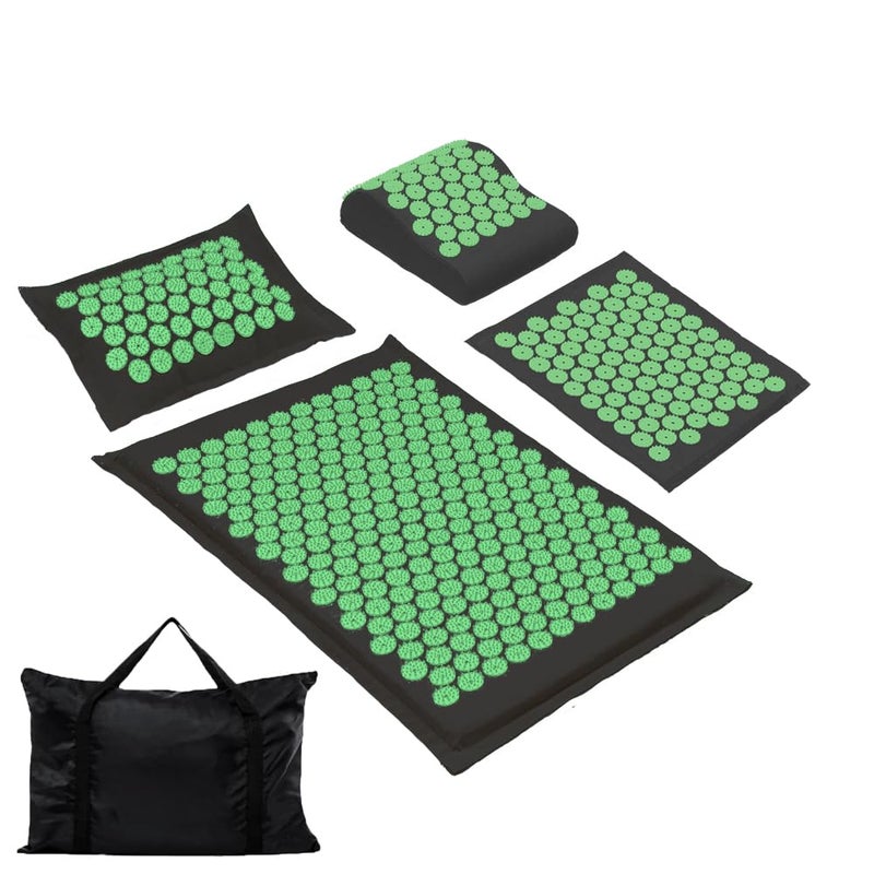 XiaoMaGe Acupressure Mat and Pillow Set with Carrying Bag - Acupuncture Mat for Neck & Back Pain Relief - Foot Manual Massager - Naturally Relaxation Gift - Stress Relief Massage Mat (Black) - Image 1