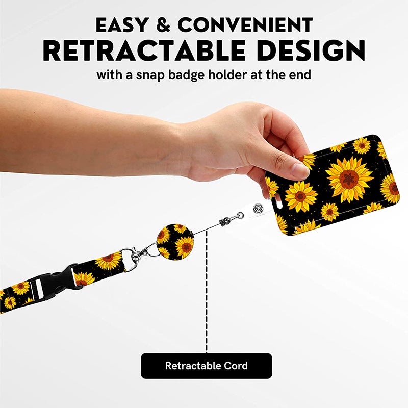 Selling Sunflower Sunflower Leopard Print Uv Print Telescopic Easy-Pull Buckle Badge Id Mobile Phone Lanyard Card Holder - Image 5