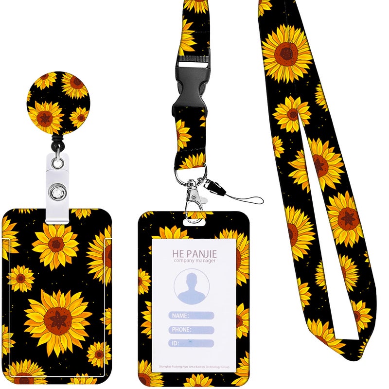 Selling Sunflower Sunflower Leopard Print Uv Print Telescopic Easy-Pull Buckle Badge Id Mobile Phone Lanyard Card Holder - Image 1