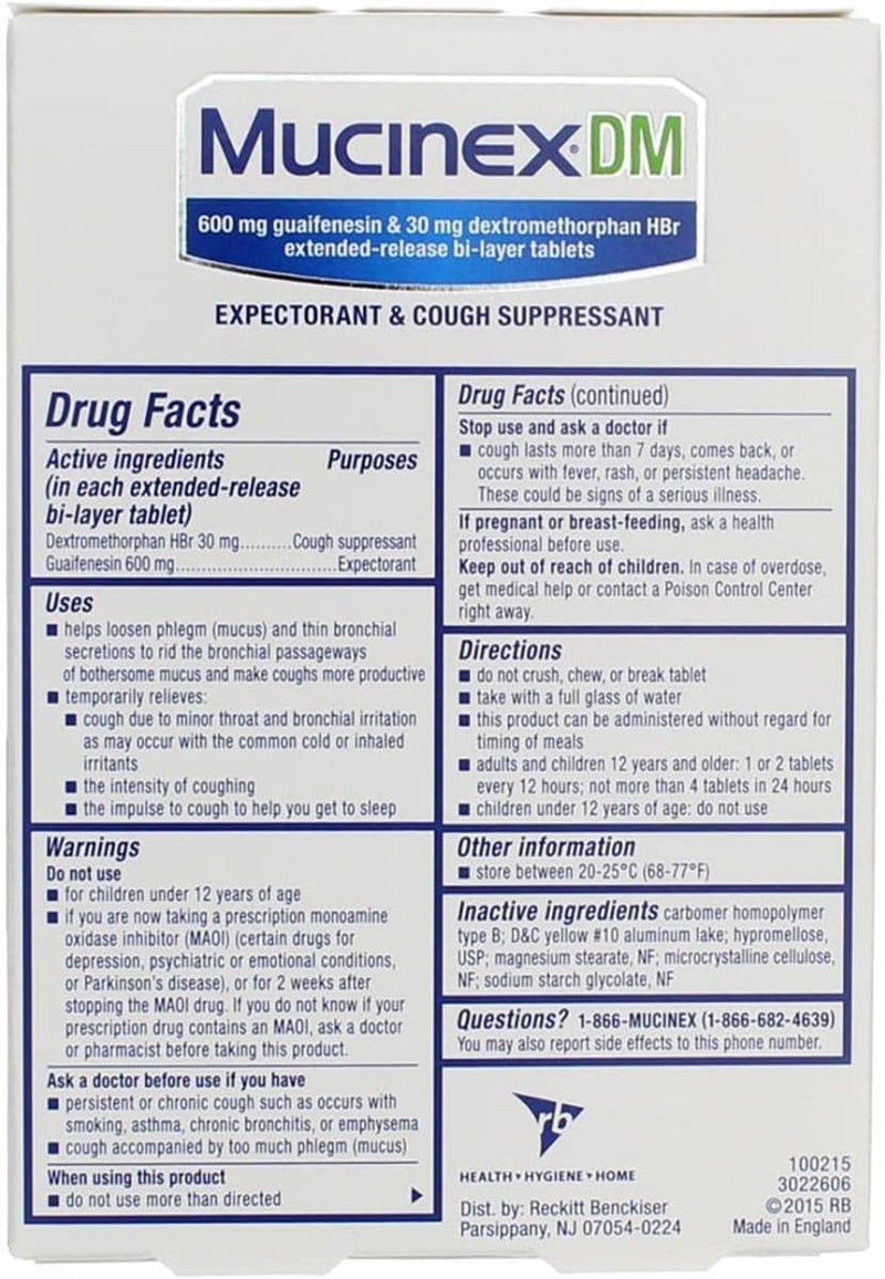 MUCINEX DM 12Hour Expectorant and Cough Suppressant Tablets 20 Count Pack of 6 - Image 2