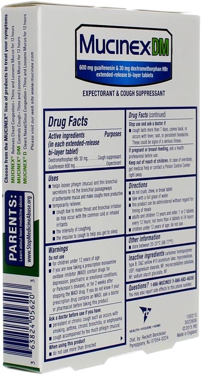 MUCINEX DM 12Hour Expectorant and Cough Suppressant Tablets 20 Count Pack of 6 - Image 3