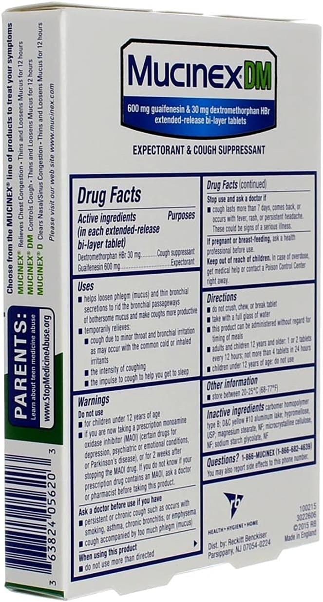 MUCINEX DM 12Hour Expectorant and Cough Suppressant Tablets 20 Count Pack of 6 - Image 5