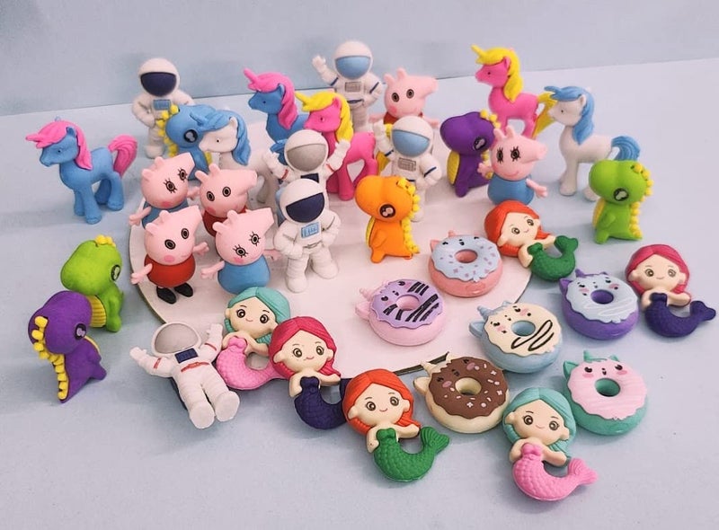 Tera13 Pcs Cartoon Theme Eraser Set for School Stationary, Return Gifts, Multi-Color - Image 1