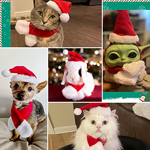 PETLESO Cat Santa Hat with Scarf, Christmas Hats for Cats Small Dog Santa Hat Christmas Costume for Cat Rabbit Puppy Doll Decoration, Red S - Image 4