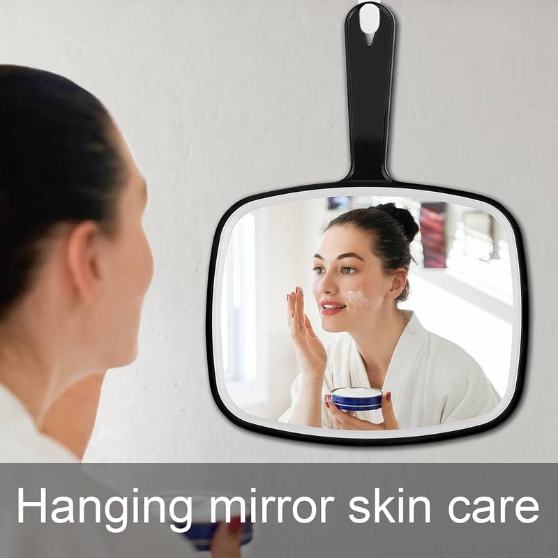 Koonero مرآة يدوية كبيرة من Nothers مثبتة على الحائط مع مقبض، للاستخدام في التجميل المنزلي وصالونات التجميل والسفر (أسود مربع 10.3 × 7.3 بوصة) - Image 4