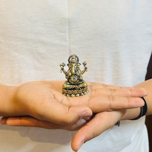INDICAST Brass Ganesha Idol for Good Luck & Worship | 3" Ganpati Hindu God Statue Figurine Perfect for Decoration Puja & Gifting Purpose Sculpture (Weight- 100gm) - Image 5