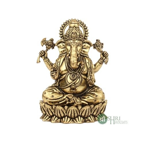 INDICAST Brass Ganesha Idol for Good Luck & Worship | 3" Ganpati Hindu God Statue Figurine Perfect for Decoration Puja & Gifting Purpose Sculpture (Weight- 100gm) - Image 3
