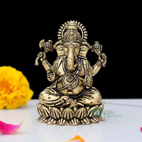 INDICAST Brass Ganesha Idol for Good Luck & Worship | 3" Ganpati Hindu God Statue Figurine Perfect for Decoration Puja & Gifting Purpose Sculpture (Weight- 100gm) - Image 4