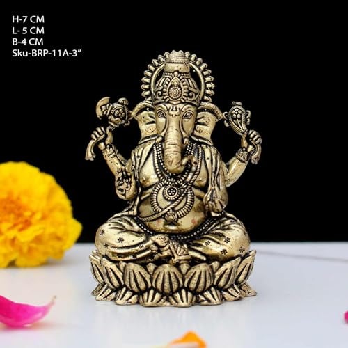 INDICAST Brass Ganesha Idol for Good Luck & Worship | 3" Ganpati Hindu God Statue Figurine Perfect for Decoration Puja & Gifting Purpose Sculpture (Weight- 100gm) - Image 2