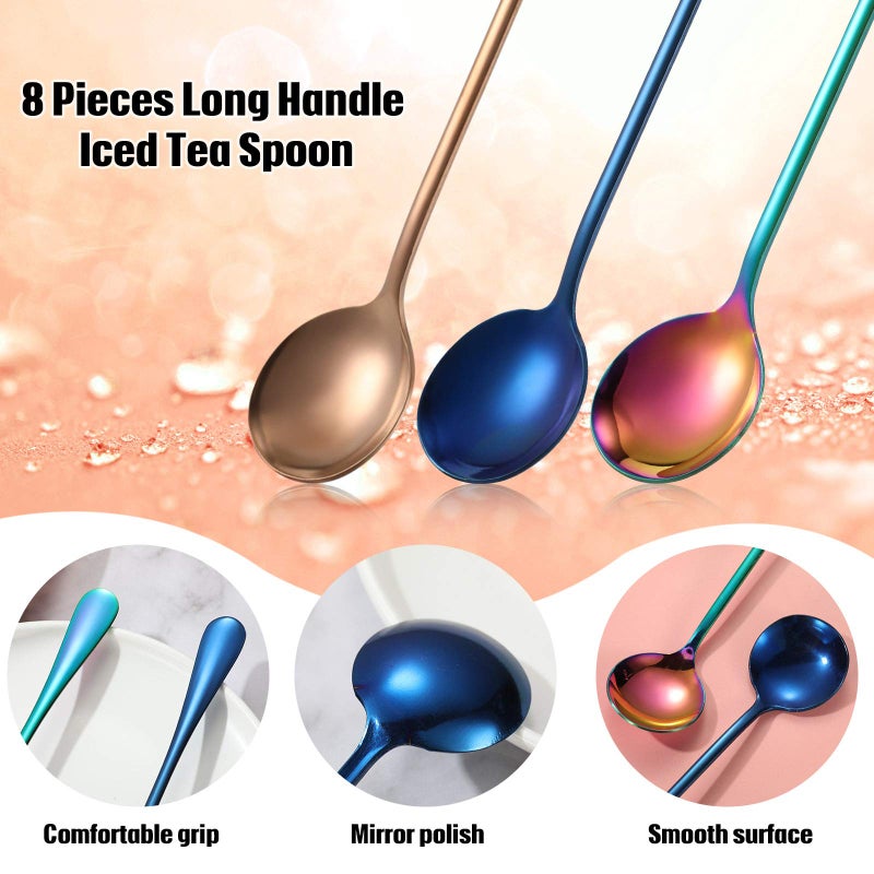 Patelai 8 Pieces Long Handle Tea Spoon Stainless Steel Coffee Mixing Spoons Teaspoon for Mixing, Cocktail Stirring, Coffee, Milkshake, Cold Drink, 7.48 Inch (Round Style) - Image 3