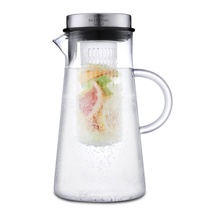 GLASS WATER JUG WITH LID 2L PITCHER WITH FRUIT INFUSER DISHWASHER SAFE AND HEAT RESISTANT FOR DETOX TEA WINE ODER JUICE